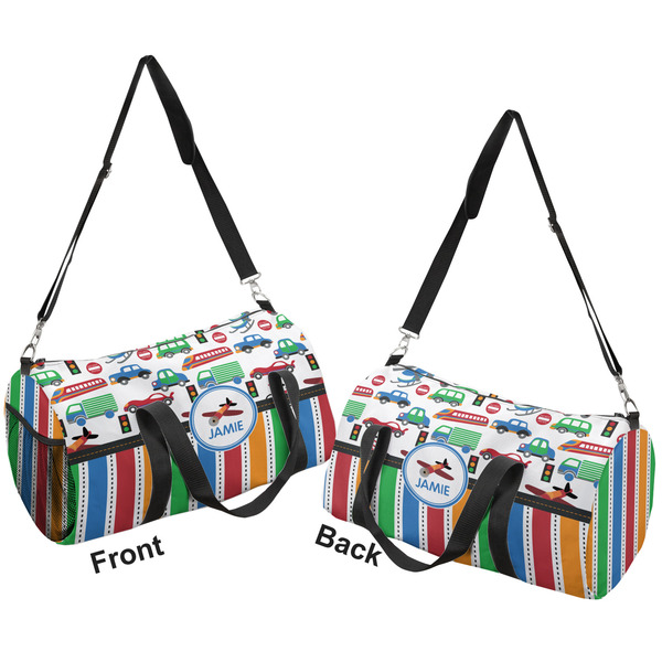 Transportation & Stripes Duffle bag small front and back sides