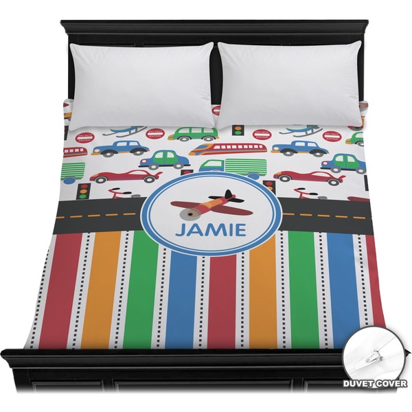 Custom Transportation & Stripes Duvet Cover - Full / Queen (Personalized)