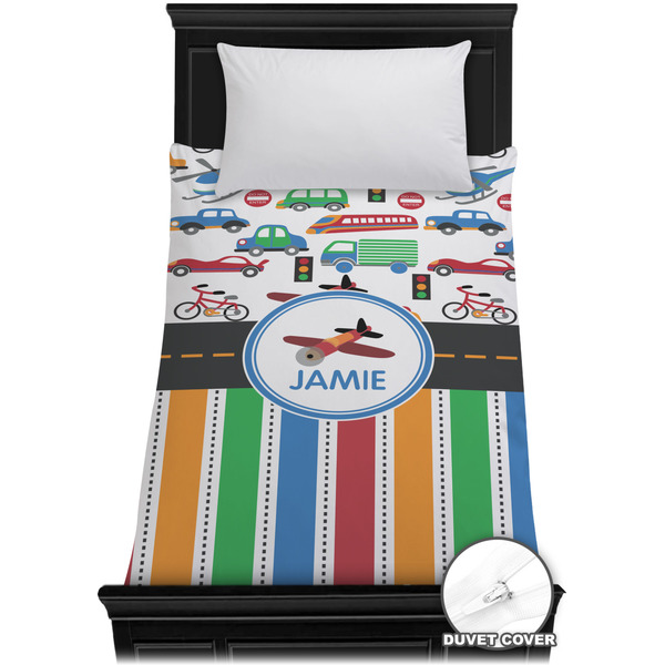 Custom Transportation & Stripes Duvet Cover - Twin XL (Personalized)