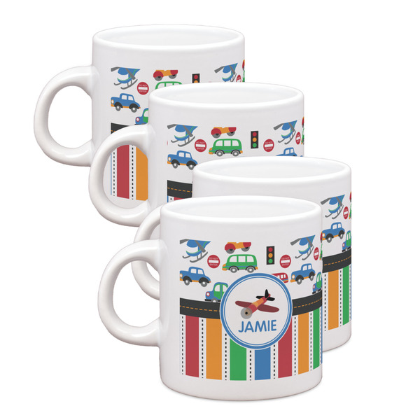 Custom Transportation & Stripes Single Shot Espresso Cups - Set of 4 (Personalized)
