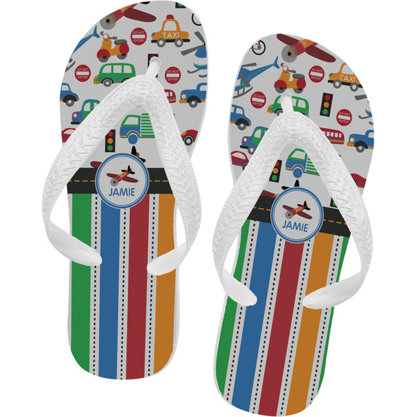 Custom Transportation & Stripes Flip Flops - Medium (Personalized)