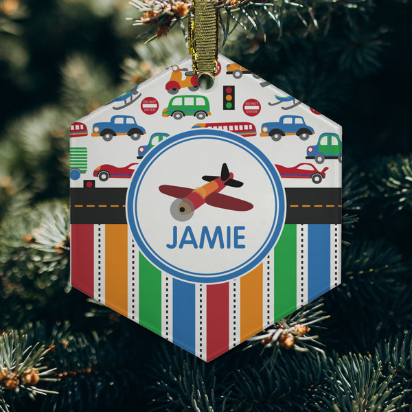 Transportation & Stripes Frosted Glass Ornament - Hexagon (Lifestyle)