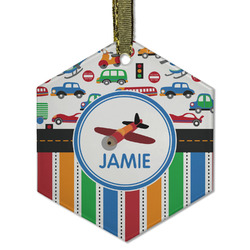 Transportation & Stripes Flat Glass Ornament - Hexagon w/ Name or Text