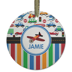 Transportation & Stripes Flat Glass Ornament - Round w/ Name or Text