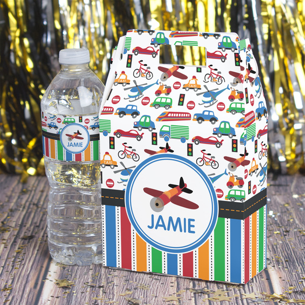 Transportation & Stripes Gable Favor Box - In Context