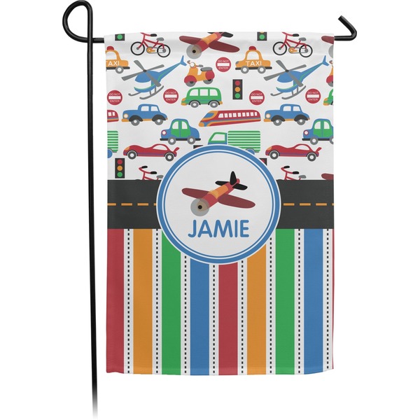 Custom Transportation & Stripes Small Garden Flag - Double Sided w/ Name or Text