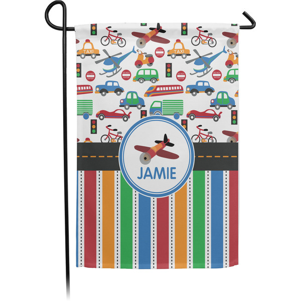 Custom Transportation & Stripes Small Garden Flag - Single Sided w/ Name or Text