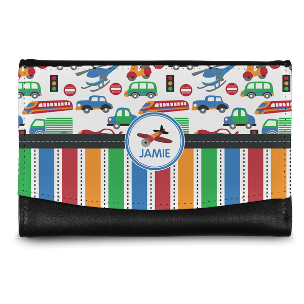 Custom Transportation & Stripes Genuine Leather Women's Wallet - Small (Personalized)