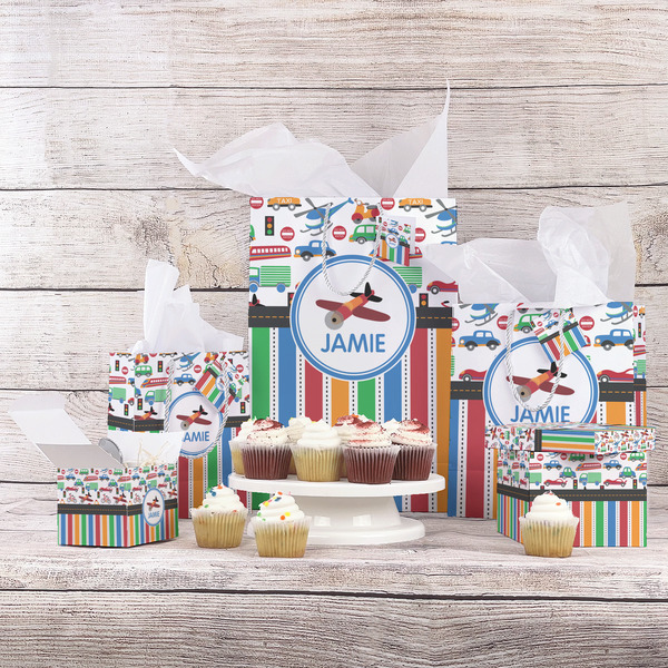 Transportation & Stripes Gift Bags - In Context