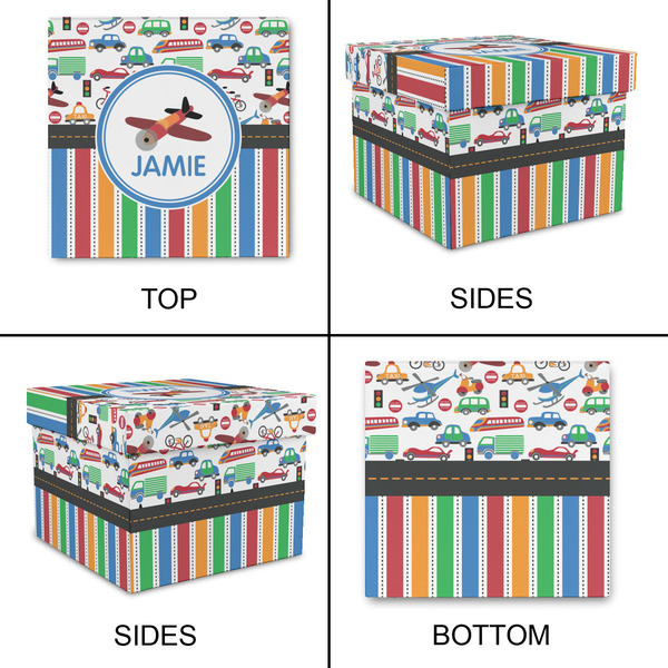 Transportation & Stripes Gift Boxes with Lid - Canvas Wrapped - Large - Approval