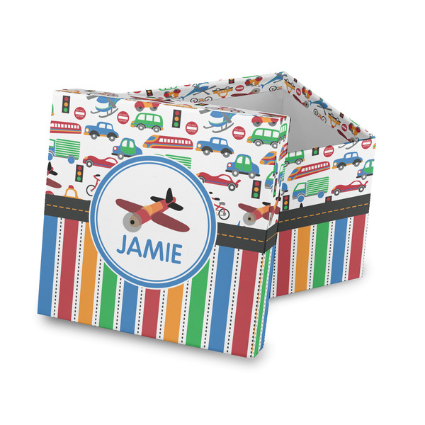 Custom Transportation & Stripes Gift Box with Lid - Canvas Wrapped (Personalized)