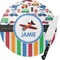 Transportation & Stripes Round Glass Cutting Board - Medium (Personalized)