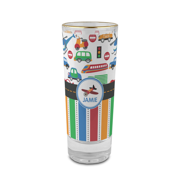 Custom Transportation & Stripes 2 oz Shot Glass - Glass with Gold Rim (Personalized)