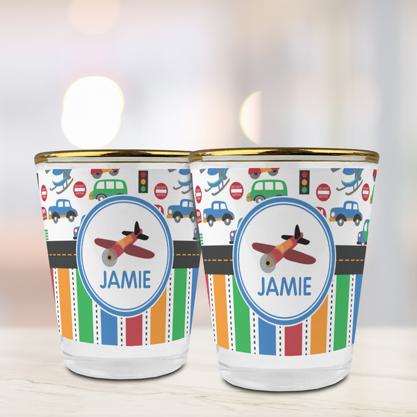 Transportation & Stripes Glass Shot Glass - with gold rim - LIFESTYLE