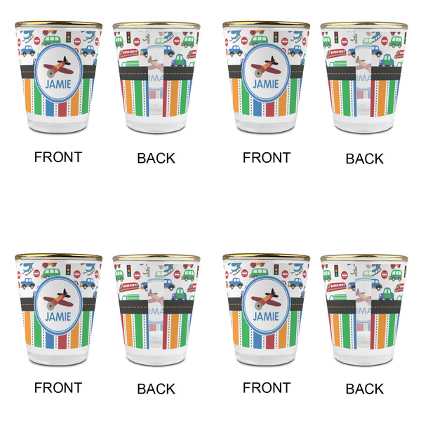 Transportation & Stripes Glass Shot Glass - with gold rim - Set of 4 - APPROVAL