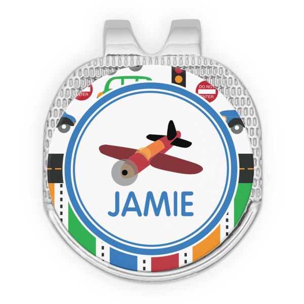 Custom Transportation & Stripes Golf Ball Marker - Hat Clip - Silver