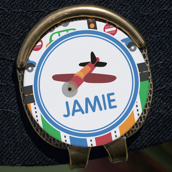 Transportation & Stripes Golf Ball Marker Hat Clip - Gold - Close Up