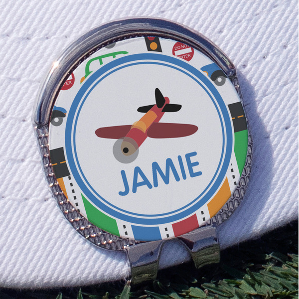 Transportation & Stripes Golf Ball Marker Hat Clip - Silver - Front