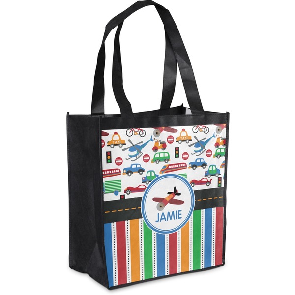 Custom Transportation & Stripes Grocery Bag (Personalized)