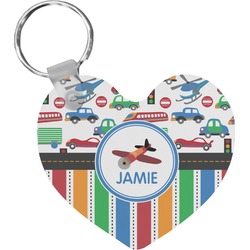Transportation & Stripes Heart Plastic Keychain w/ Name or Text