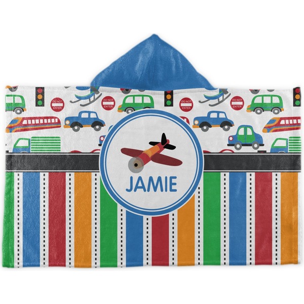 Custom Transportation & Stripes Kids Hooded Towel (Personalized)