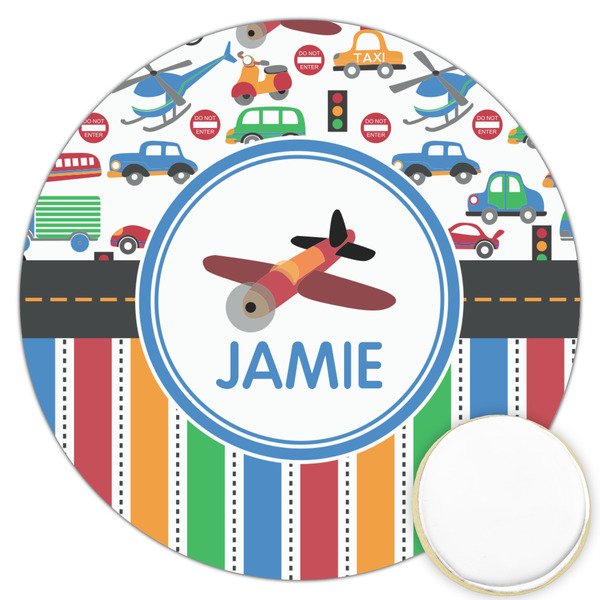 Custom Transportation & Stripes Printed Cookie Topper - 3.25" (Personalized)