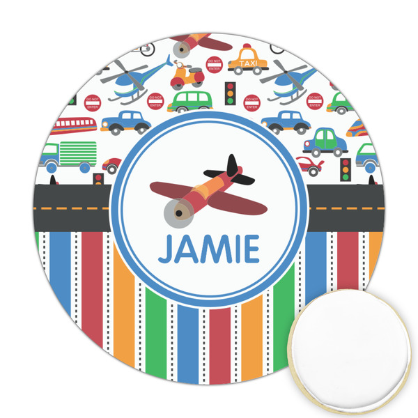 Custom Transportation & Stripes Printed Cookie Topper - Round (Personalized)