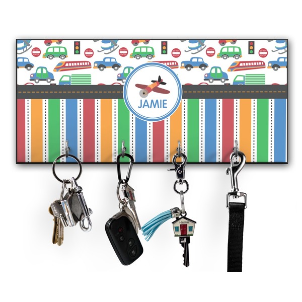 Custom Transportation & Stripes Key Hanger w/ 4 Hooks w/ Graphics and Text