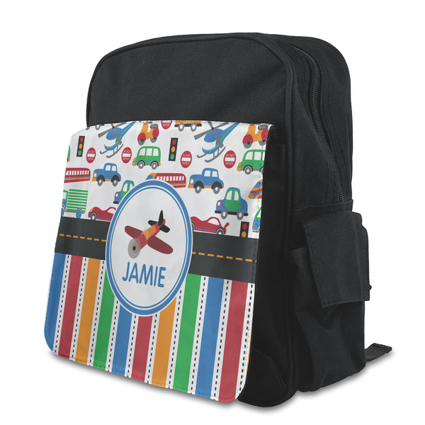 Custom Transportation & Stripes Preschool Backpack (Personalized)