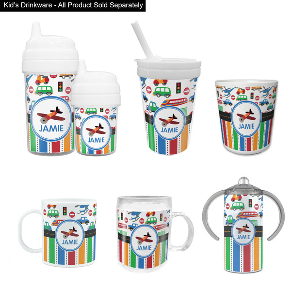 Transportation & Stripes Kid's Drinkware - Customized & Personalized