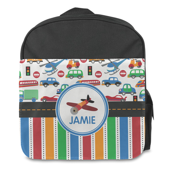 Transportation & Stripes Kids Backpack - Front