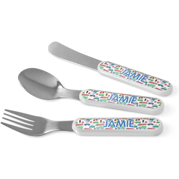 Custom Transportation & Stripes Kid's Flatware (Personalized)