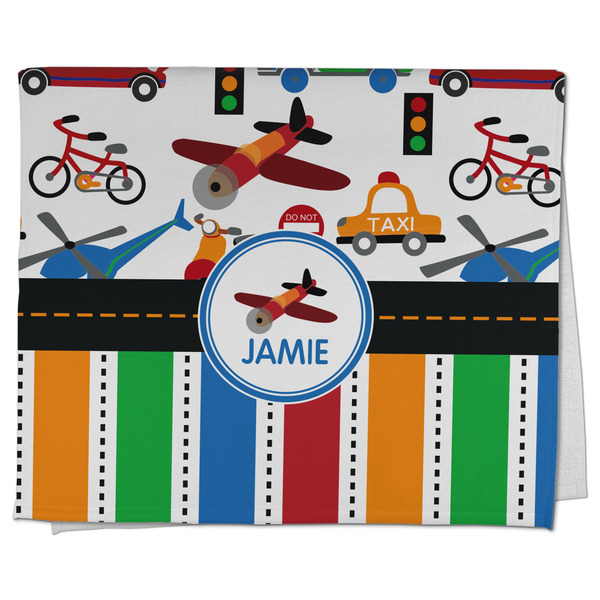 Custom Transportation & Stripes Kitchen Towel - Poly Cotton w/ Name or Text