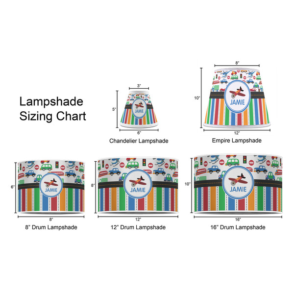Transportation & Stripes Lampshade Sizing Chart