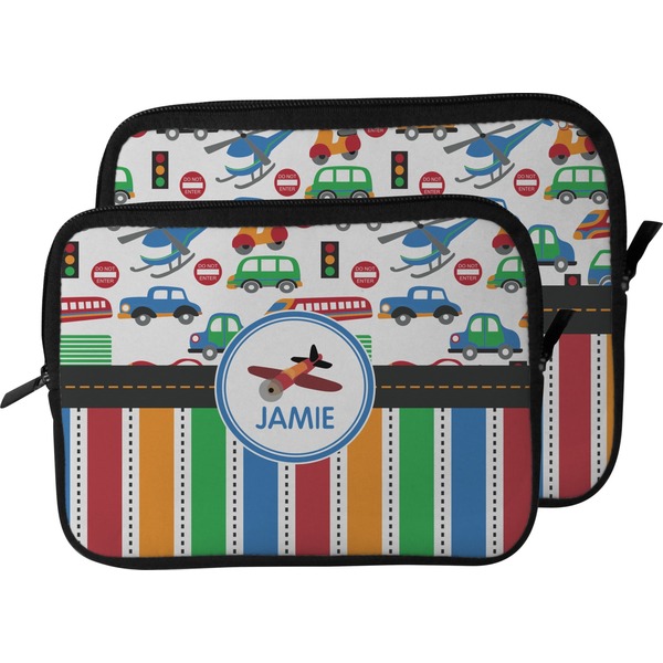 Transportation & Stripes Laptop Sleeve (Size Comparison)