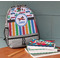 Transportation & Stripes Large Backpack - Gray - On Desk