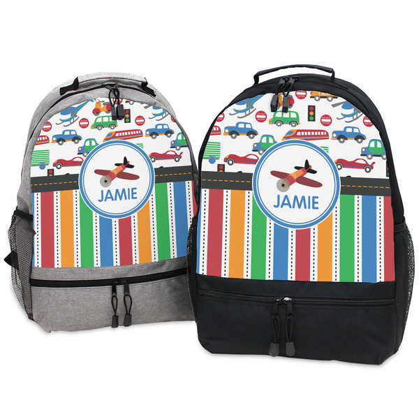 Transportation & Stripes Large Backpacks - Both