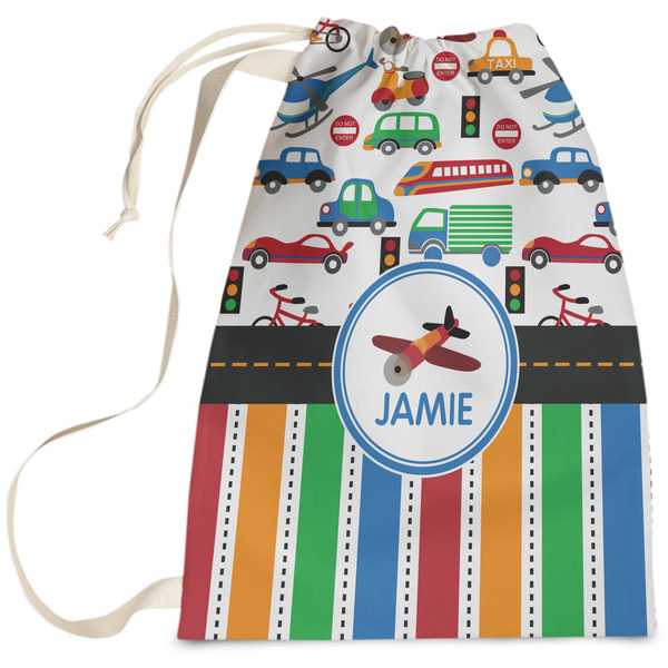 Custom Transportation & Stripes Laundry Bag (Personalized)