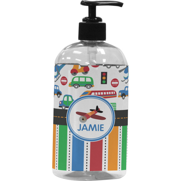 Custom Transportation & Stripes Plastic Soap / Lotion Dispenser (Personalized)