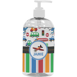 Transportation & Stripes Plastic Soap / Lotion Dispenser (16 oz - Large - White) (Personalized)