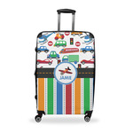 Transportation & Stripes Suitcase - 28" Large - Checked w/ Name or Text