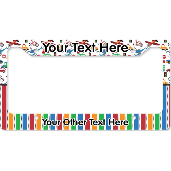 Custom Transportation & Stripes License Plate Frame - Style B (Personalized)