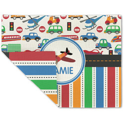 Transportation & Stripes Double-Sided Linen Placemat - Single w/ Name or Text