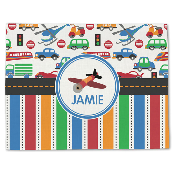 Custom Transportation & Stripes Single-Sided Linen Placemat - Single w/ Name or Text