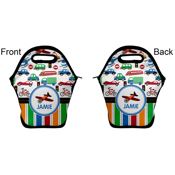 Transportation & Stripes Lunch Bag - Front and Back