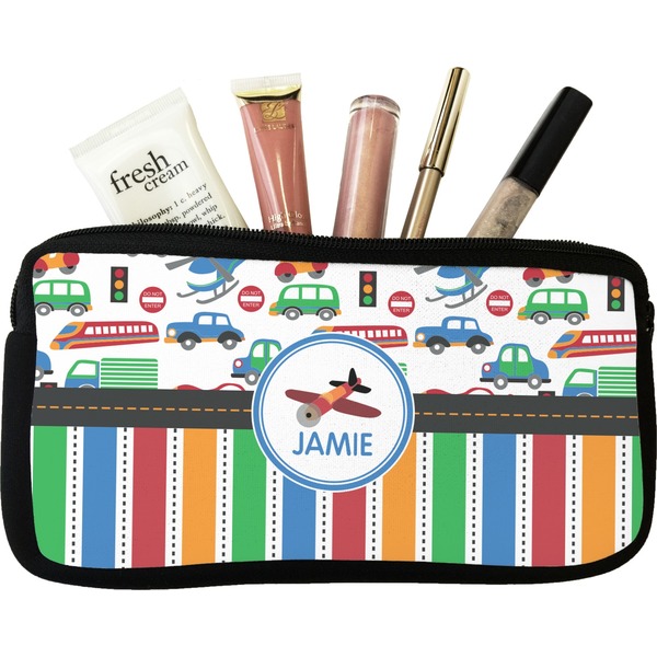 Custom Transportation & Stripes Makeup / Cosmetic Bag - Small (Personalized)