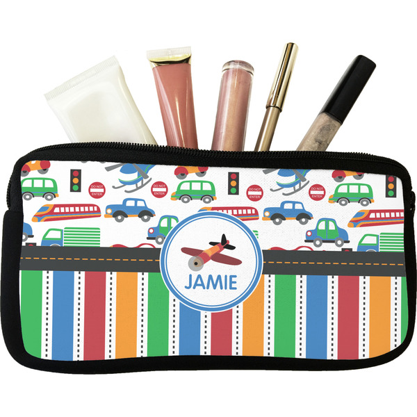 Custom Transportation & Stripes Makeup / Cosmetic Bag (Personalized)
