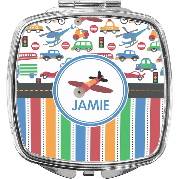 Custom Transportation & Stripes Compact Makeup Mirror (Personalized)