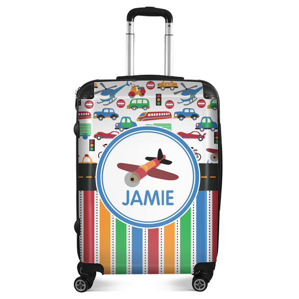 Custom Transportation & Stripes Suitcase - 24" Medium - Checked (Personalized)
