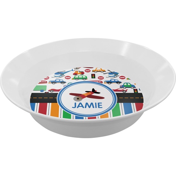 Custom Transportation & Stripes Melamine Bowl (Personalized)